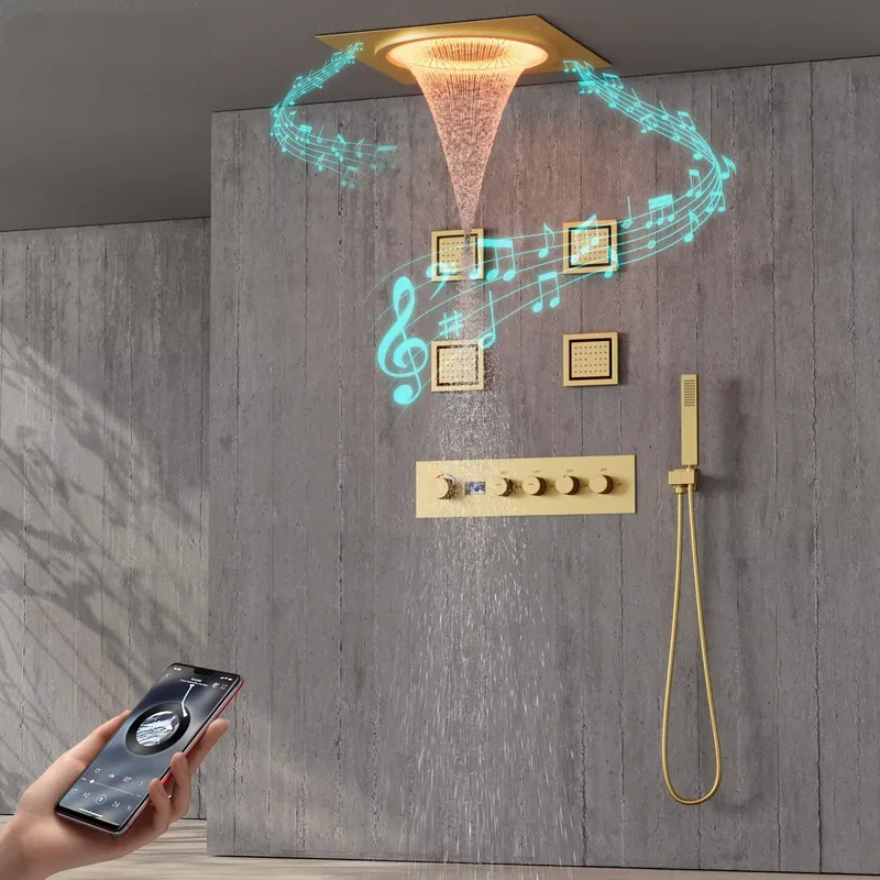 Smart Home Hotel - Intelligentes LED-Duschset Badezimmer Musik-Regenduschsystem Schwarz Matt