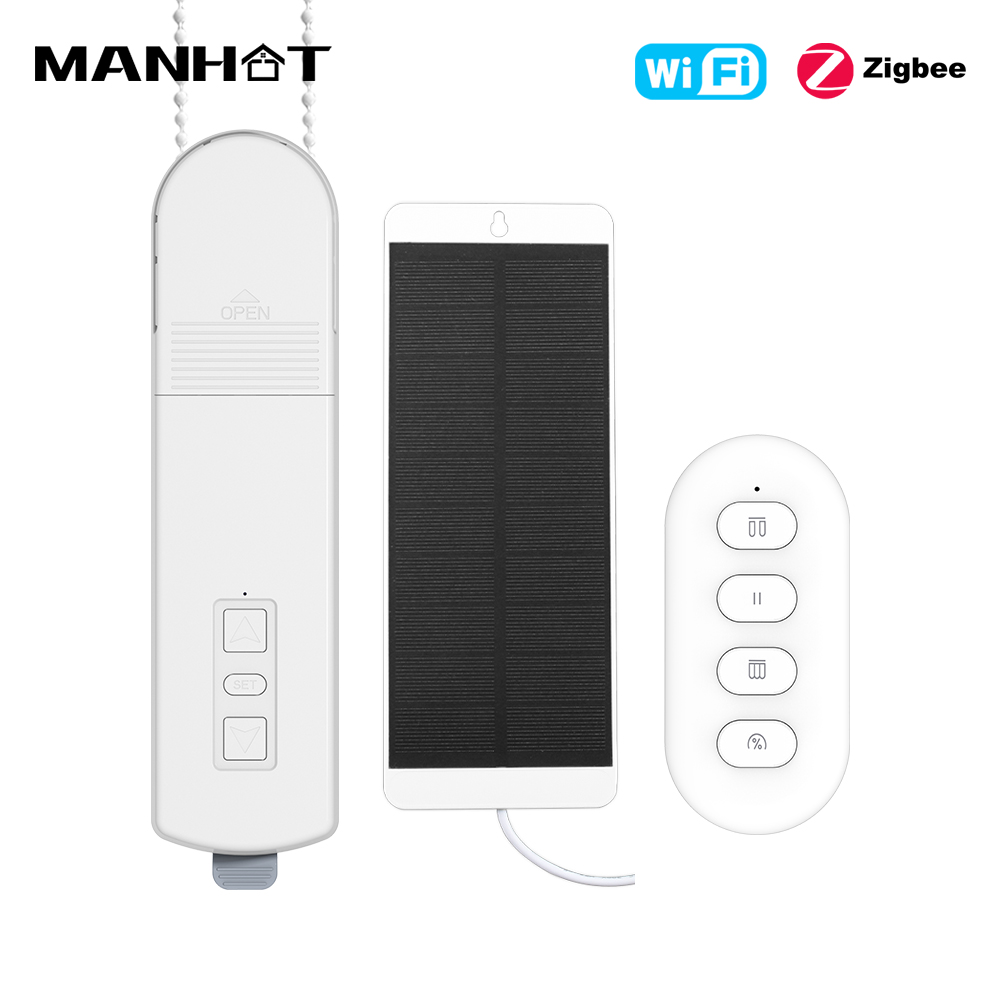 Smart Home Blinds - MANHOT WiFi/Zigbee Smart-Rollladenmotor mit Solarpanel, wiederaufladbar,